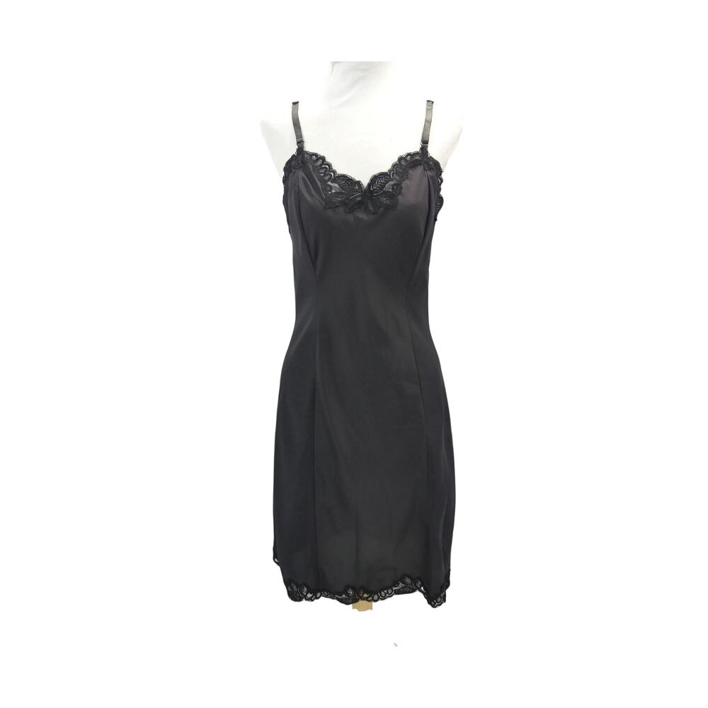 Vintage 1950'S Black Rayon & Lace Full Slip